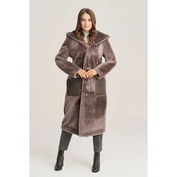 Dámský kabát Dámský dlouhý oboustranný dubeňák z ovčí kůže s kapucí (Indywidualny)