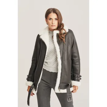 Dámská casual bunda Dámská sportovní zimní bunda s kožíškem - Kožená bunda pilotka dámská (XL - 44)