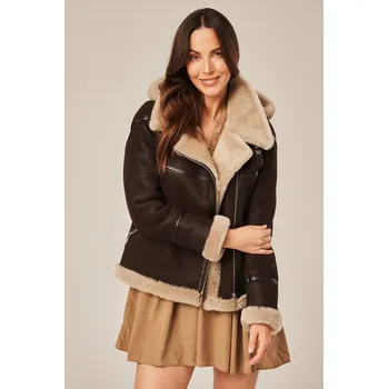 Dámský kabát Dámský hnědý kabátek s kapucí (S - 36)