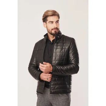 Pánská casual bunda Pánská černá kožená bunda na zip (XL - 56)