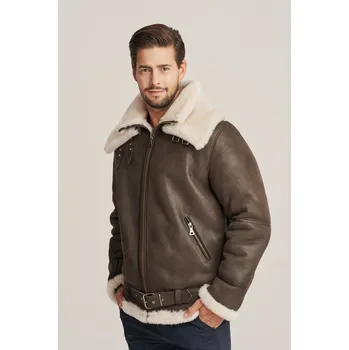 Pánská casual bunda Pánský tmavě hnědý kožich - Letecká bunda s kožíškem (M - 48)