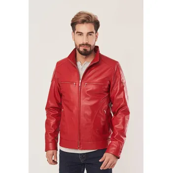 Pánská casual bunda Pánská červená kožená bunda (M - 50)