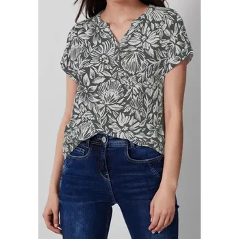 Květované khaki tričko Cecil (Dámská tričková halenka s květy značky Cecil)