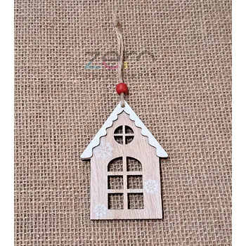 Domeček dřevěný závěsný 10 cm - přírodní/bílá