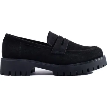 Dámské mokasíny Semišové černé mokasíny na hrubé podrážce GD-XR-371B Velikost: 37