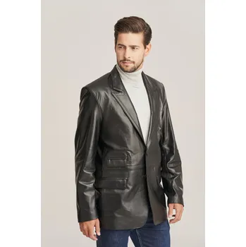 Pánský blejzr Pánský černý kožený blejzr - Pánská černá kožená sako (L - 52)