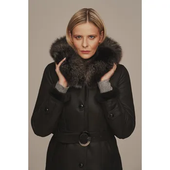 Dámský kabát KONOPKA Dámský kožich dubeňák - Zimní kabát s kapucí černá M