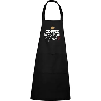 Kuchyňská zástěra DOBRÝ TRIKO Zástěra s potiskem Coffee is my friend Barva: Černá