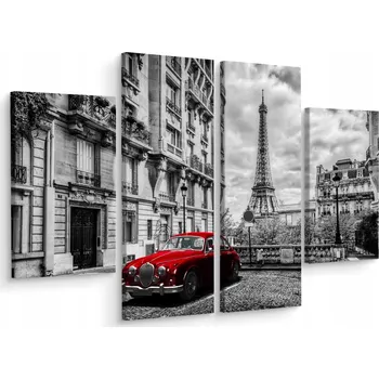 Obraz Čtyřdílný obraz Červené Auto Paříž 3D 200x150