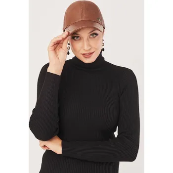 Klobouk Dámská kožená kšiltovka z přírodní jehněčí kůže, hnědá