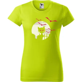 Dámské tričko DOBRÝ TRIKO Dámské tričko s potiskem Kočka a netopýři Barva: Limetková, Velikost: L