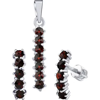 Šperk Silvego Stříbrný set Lela s pravými granáty - náušnice a přívěsek