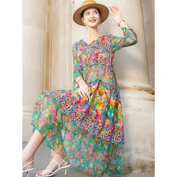 Dámské šaty Květované boho šaty s výstřihem do V Barva: Barevná, Velikost: 2XL