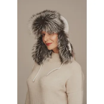 Čepice Kožešinová čepice stříbrná liška (XL - 42)