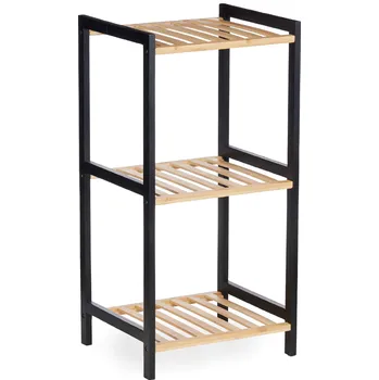 Koupelnový nábytek Berilo Úzký bambusový regál SQUARE, 35 x 30 x 70 cm, černý