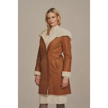 Dámský kabát Dámský zimní kožený kabát s kapucí - Kabát dubeňák (XXXL - 48)