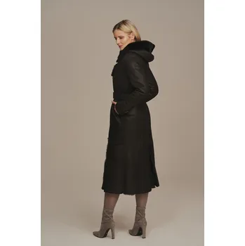 Dámský kabát Černý dámský kožich dlouhý s kapucí (Indywidualny)