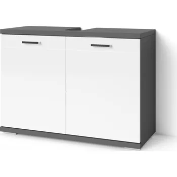 Koupelnový nábytek byLIVING Nebraska toaletní skříňka, šířka 80 cm, koupelnová skříňka s kovovými úchytkami, přední strana v bílé barvě s vysokým leskem, horní deska v antracitové barvě, WBU s výřezem pro sifon, |