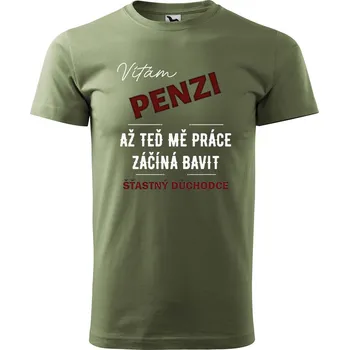 Pánské tričko DOBRÝ TRIKO Pánské tričko s potiskem Šťastný důchodce Velikost: S, Barva: Khaki