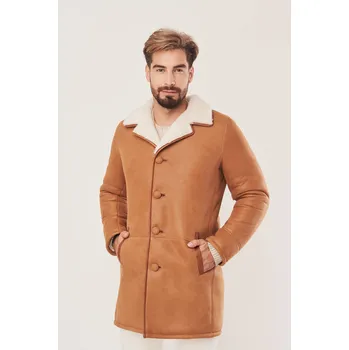 Pánský zimní kabát Světle hnědý pánský zimní kabát s matným povrchem - Kožich (M - 48)