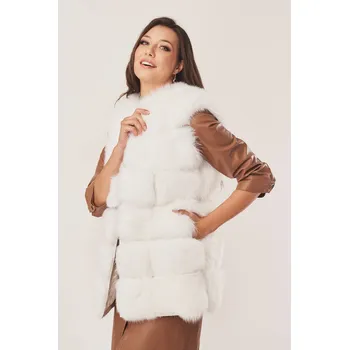 Dámská vesta Dámská sněhobílá kožešinová vesta z pravé liščí kožešiny (XL - 42)