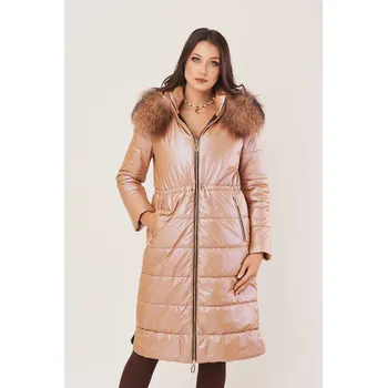 Dámský kabát Dámský dlouhý péřový kabát s kožešinou (L - 40)