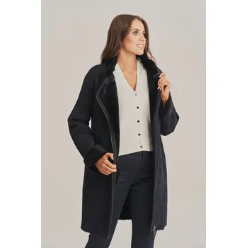 Dámský kožich Elegantní dámský kožich v tmavé námořnické modré barvě (XXXL - 48)