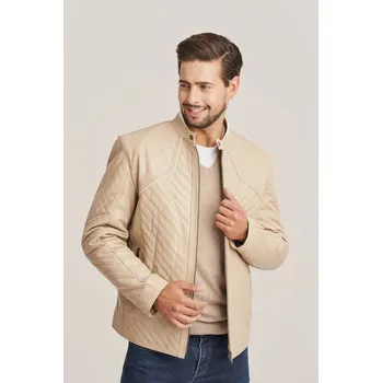Elegantní béžová pánská kožená bunda (M - 50)