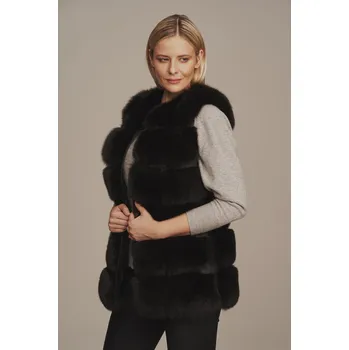 Dámská vesta Kožešinová vesta dámská černá (XXL - 46)
