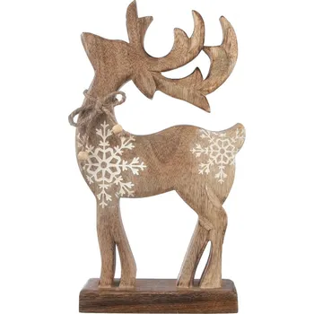 Vánoční dekorace 4Home Dekorace z mangového dřeva Snowflake Deer, 33 cm, přírodní