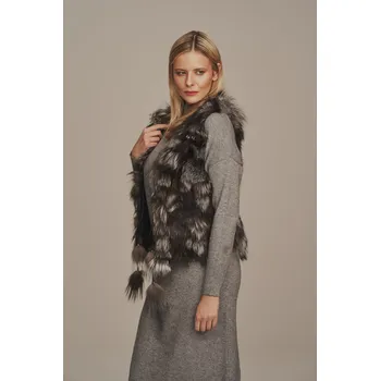 Dámská vesta Šedá kožešinová vesta (L - 40)