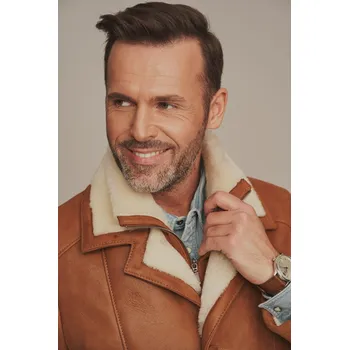 Pánský zimní kabát Pánský kožich dubeňák - Zimní zateplený kožený kabát (L - 52)