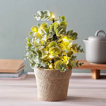 umělá květina LED umělý Eukalyptus v květináči béžová/zelená