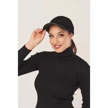 Kšiltovka Dámská kožená kšiltovka v černé barvě