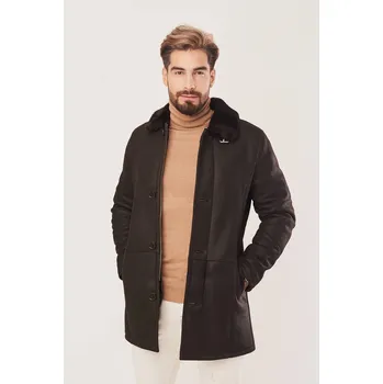 Pánský zimní kabát Pánský zimní kožich v tmavě hnědé barvě - Dubeňák (XL - 58)