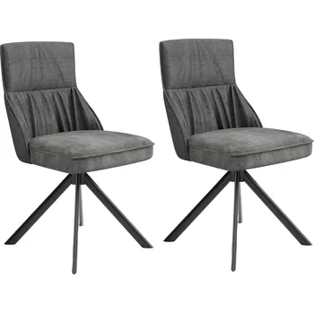Konferenční stolek byLIVING Jídelní židle set 2 CALIFORNIA / Opěradlo tkaná látka antracit / Sedák vintage samet antracit s lemováním / Rám kov černý / Jídelní židle / Š 50, V 89, H 56 cm |