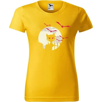 Dámské tričko DOBRÝ TRIKO Dámské tričko s potiskem Kočka a netopýři Barva: Žlutá, Velikost: S
