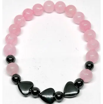 Náramek Růženínový náramek s hematitovými srdíčky