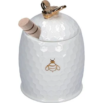 Cukřenka Dóza na med se zlatou včelou Aperegina 8x12 cm, La Porcellana Bianca