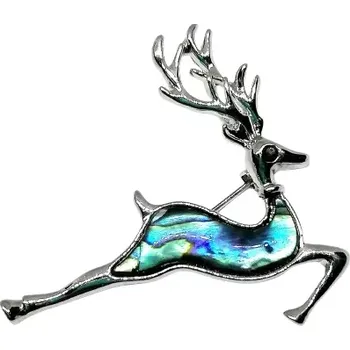 Přívěsek Sob s mušlí Paua abalone, brož a přívěsek 2v1