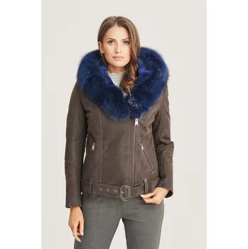 Dámský kožich Dámský krátký originální kožich s kapucí (XXXL - 48)