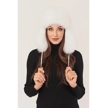 Čepice Dámská zimní kožešinová bílá čepice - ušanka (M - 38)