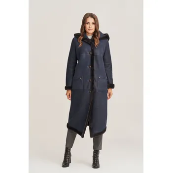 Dámský kabát Oboustranný dlouhý dámský dubeňák - Dámský kožich v odstínu námořnické modré (Indywidualny)