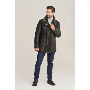 Pánský kabát Pánský černý dubeňák - Pánský kabát s kožešinou (M - 48)