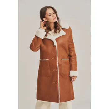 Dámský kabát Elegatní dámský kožich v pískové barvě (XL - 42)