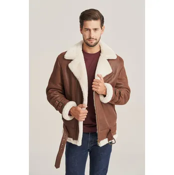 Pánský zimní kabát Hnědý pánský dubeňák z ovčí kůže, typ Ramones - Zimní Pilot bunda (L - 54)