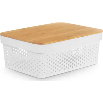 Keramický dřez Kinvara Plastová nádoba s bambusovým víkem, 36 x 26 x 14 cm, bílá