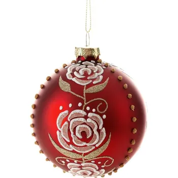 Vánoční ozdoba ArtFir Vánoční dekorace KOULE 491A | skleněná červená/bílá 8 cm