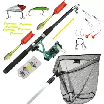 SET udice 2,10m+naviják+podběrák+držáky+nástrahy