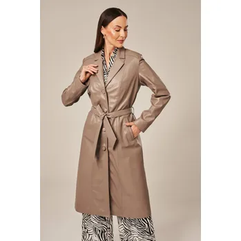 Dámský kabát Dámský kožený kabát na knoflíky, cappuccino (M - 38)